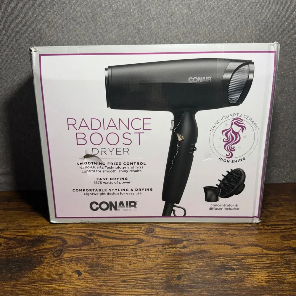 Conair Radiance Boost Dryer 1875W Nano-Quartz Ceramic Hair Blower Black New